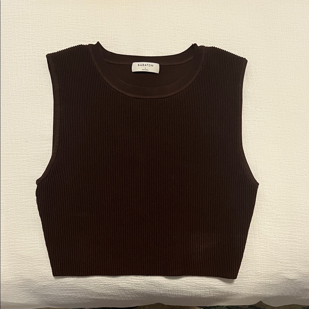 Aritzia Babaton Dark Brown Crewneck Sculpt Knit